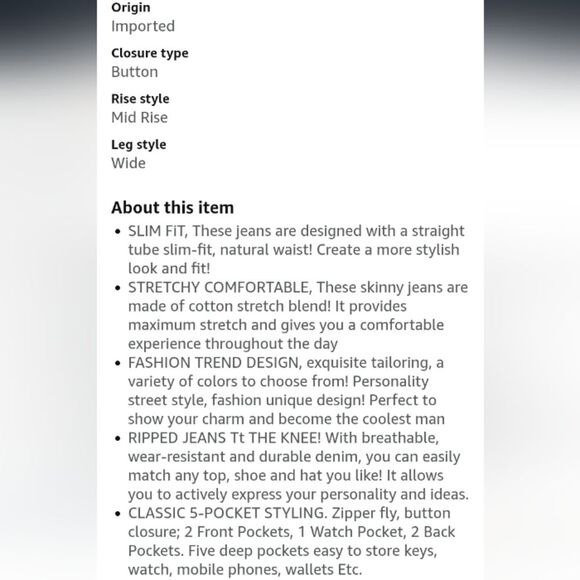 WJWLSKB Slim Fit Men's Jeans, Ripped Stretch Jeans Denim Pants Size 30x27 NWT - Picture 13 of 13